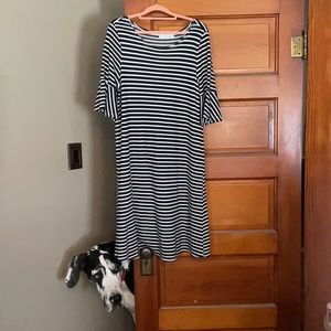 New York & Co Striped Stretch T-Shirt Dress Large